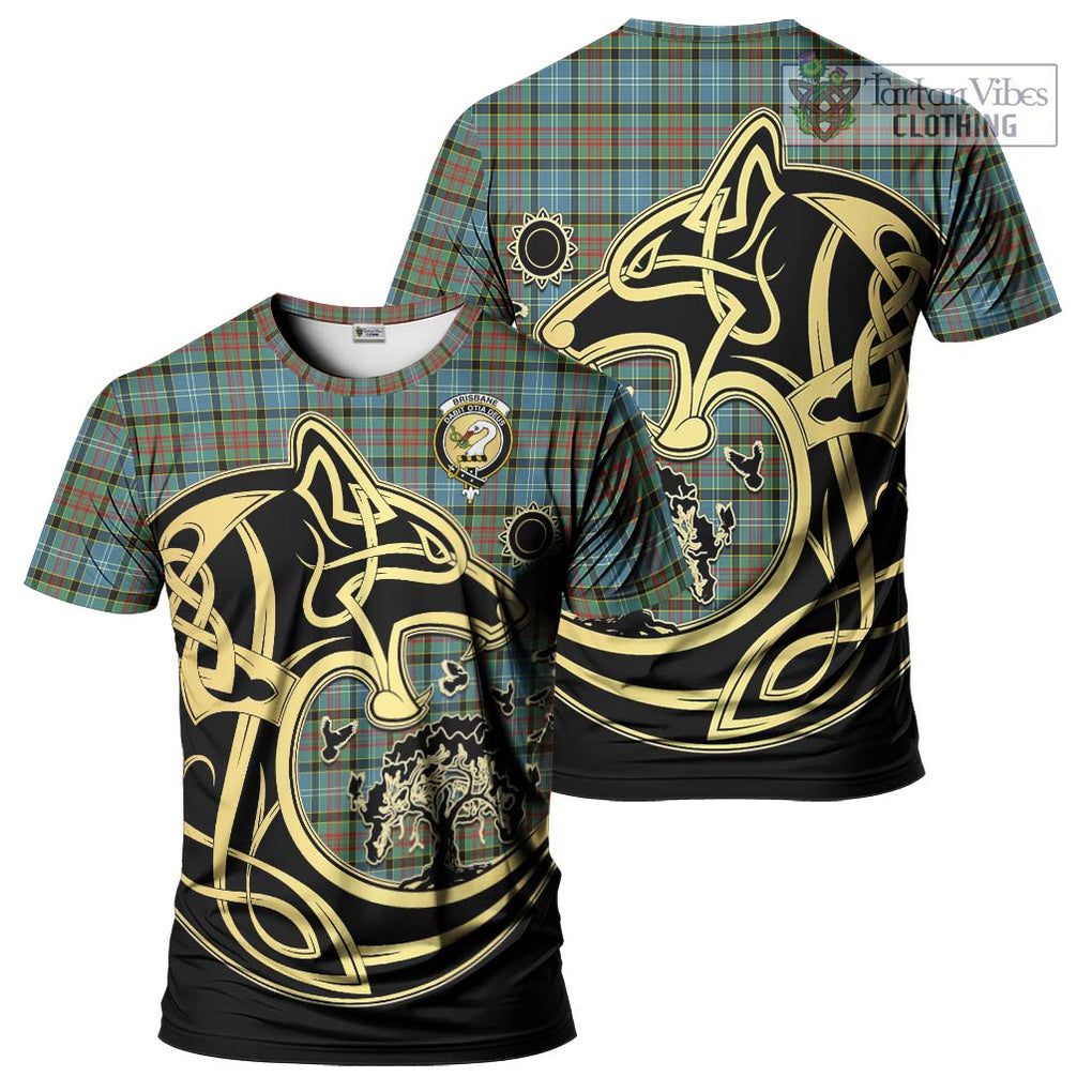 Brisbane Tartan T-Shirt with Family Crest Celtic Wolf Style Kid's Shirt - Tartan Vibes Clothing