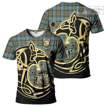 Brisbane Tartan T-Shirt with Family Crest Celtic Wolf Style