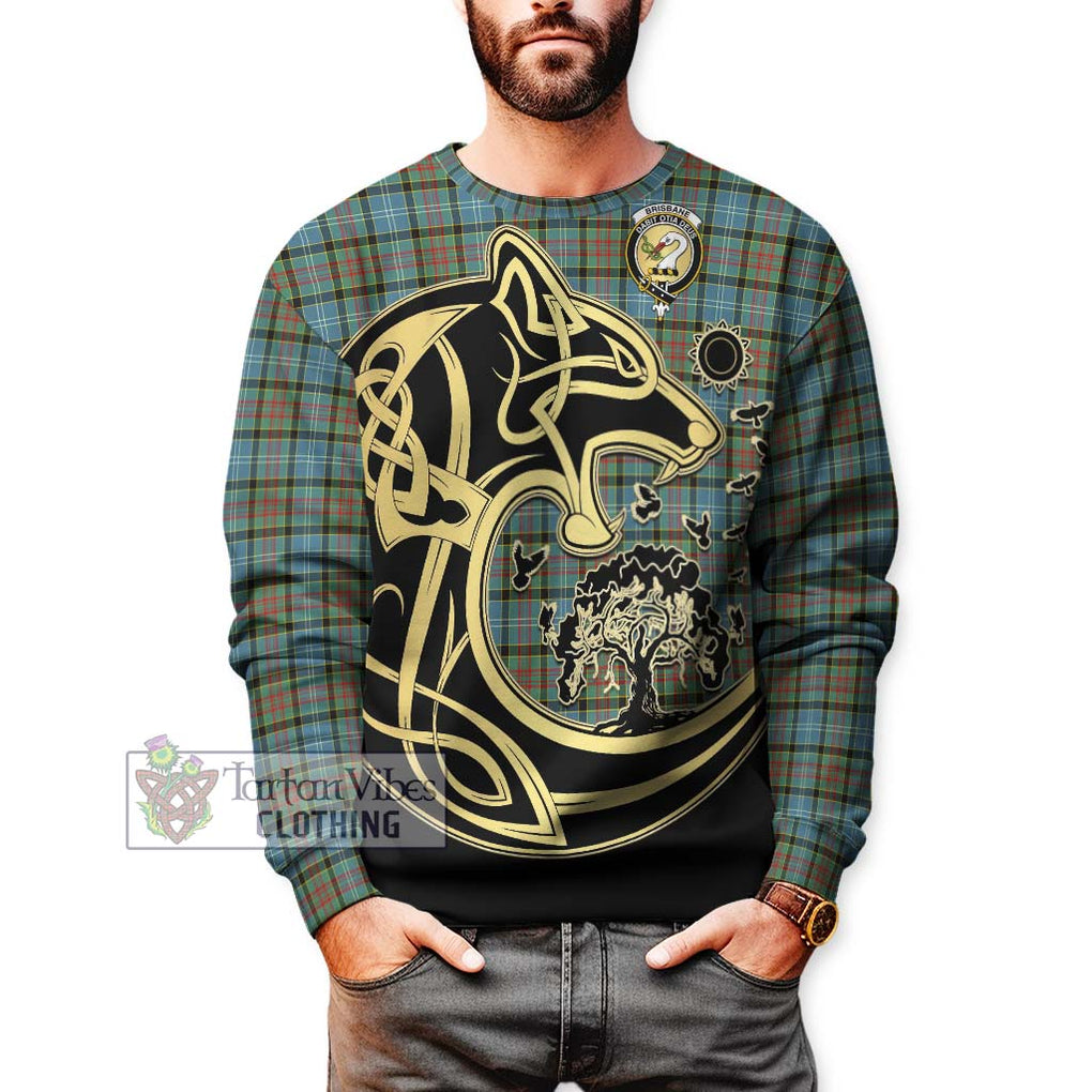 Brisbane Tartan Sweatshirt with Family Crest Celtic Wolf Style Unisex - Tartan Vibes Clothing