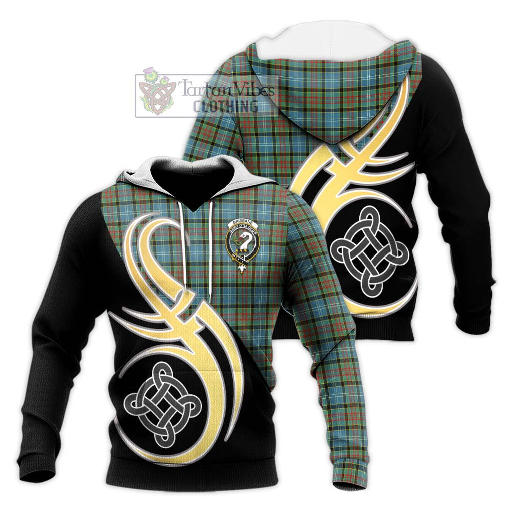 Brisbane Tartan Knitted Hoodie with Family Crest and Celtic Symbol Style Unisex Knitted Pullover Hoodie - Tartan Vibes Clothing