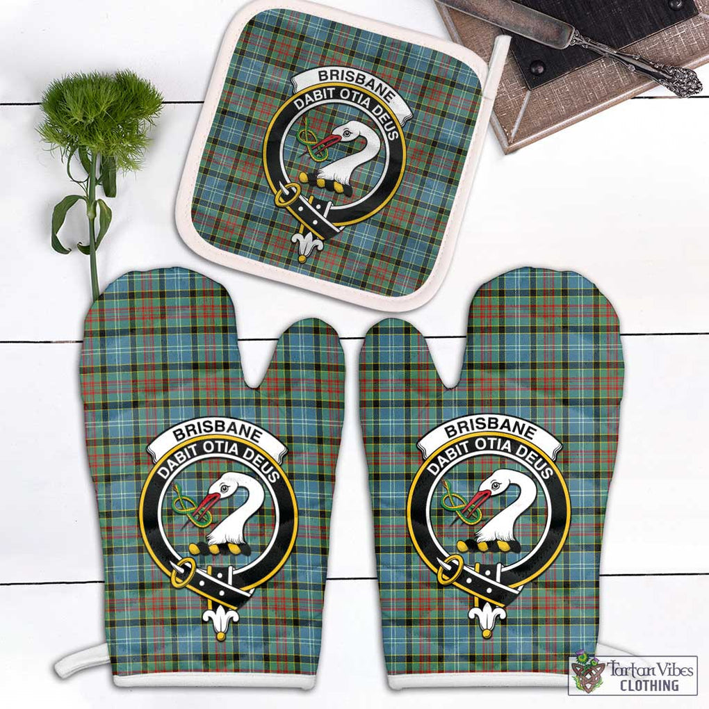 Brisbane Tartan Combo Oven Mitt & Pot-Holder with Family Crest Combo 1 Oven Mitt & 1 Pot-Holder White - Tartan Vibes Clothing