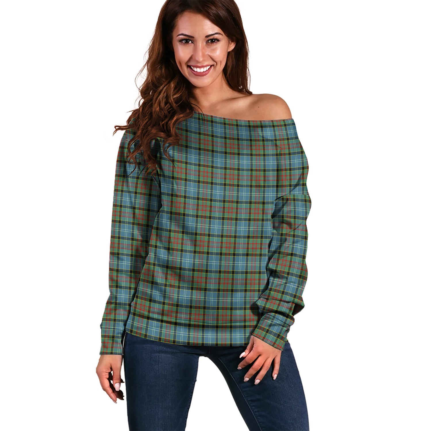 Brisbane modern Tartan Off Shoulder Women Sweater Women - Tartanvibesclothing