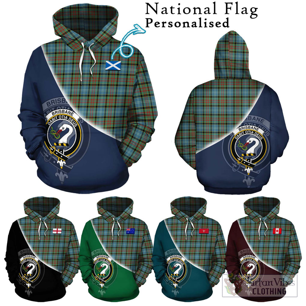 Brisbane Tartan Hoodie with Personalised National Flag and Family Crest Half Style Zip Hoodie - Tartanvibesclothing Shop