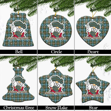 Brisbane Tartan Christmas Ceramic Ornaments with Scottish Gnome Playing Bagpipes