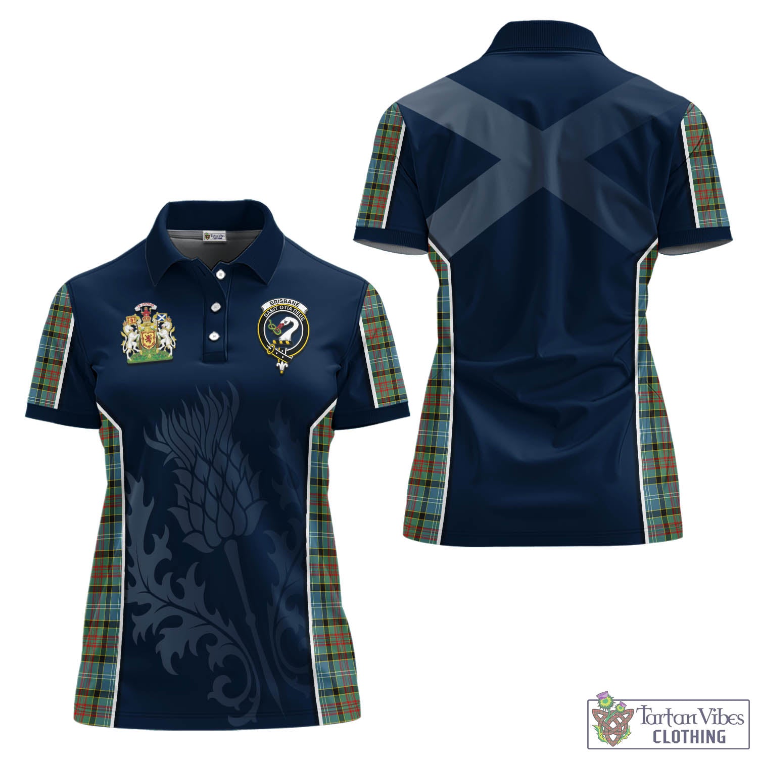 Tartan Vibes Clothing Brisbane modern Tartan Women's Polo Shirt with Family Crest and Scottish Thistle Vibes Sport Style