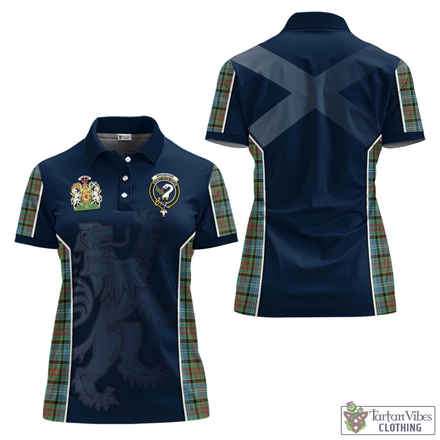 Tartan Vibes Clothing Brisbane modern Tartan Women's Polo Shirt with Family Crest and Lion Rampant Vibes Sport Style