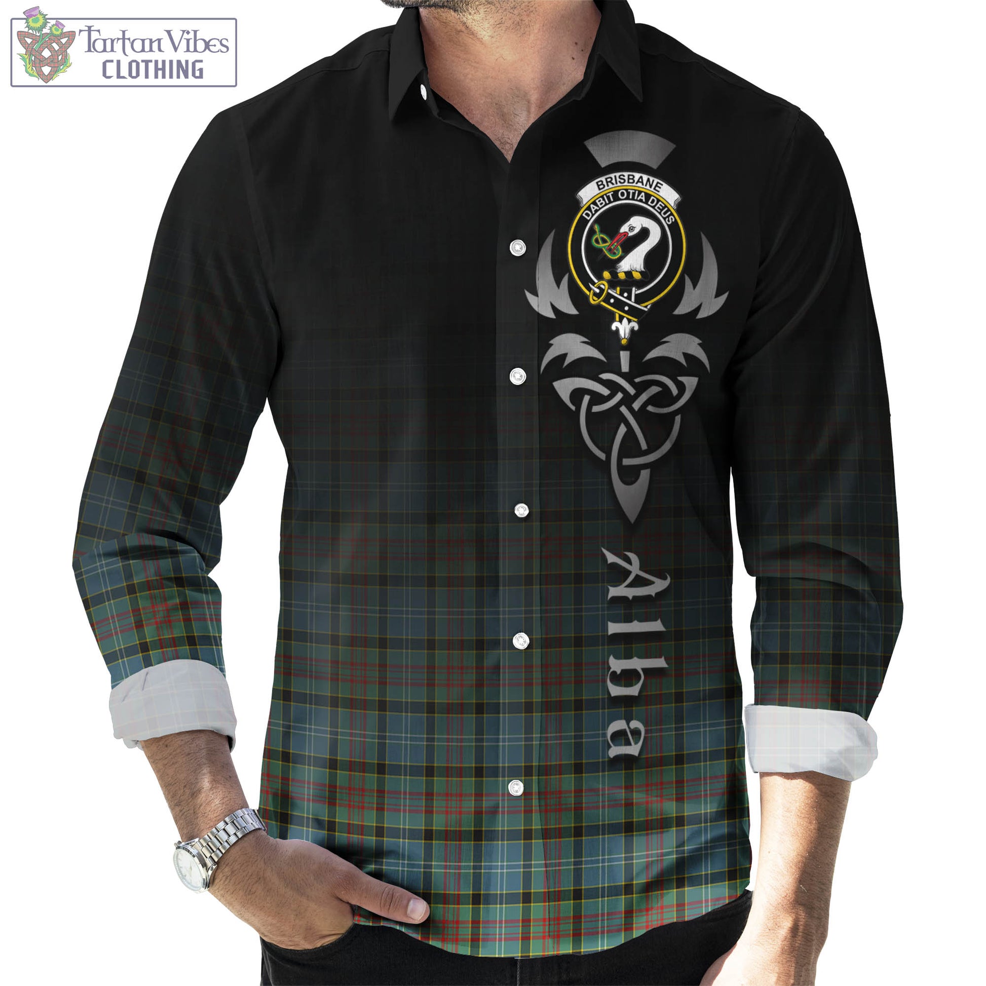 Tartan Vibes Clothing Brisbane modern Tartan Long Sleeve Button Up Featuring Alba Gu Brath Family Crest Celtic Inspired