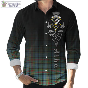 Brisbane Tartan Long Sleeve Button Up Featuring Alba Gu Brath Family Crest Celtic Inspired