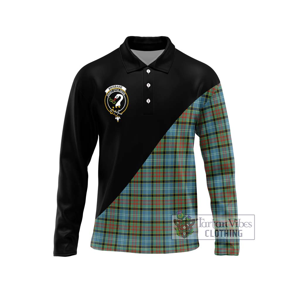 Brisbane Tartan Long Sleeve Polo Shirt with Family Crest and Military Logo Style Unisex - Tartanvibesclothing Shop