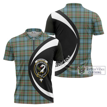 Brisbane Tartan Zipper Polo Shirt with Family Crest Circle Style