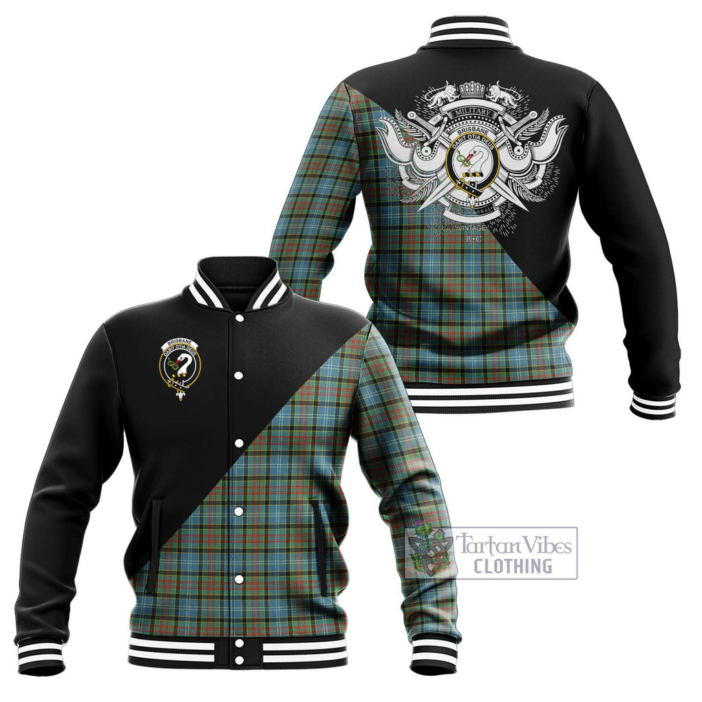 Brisbane Tartan Baseball Jacket with Family Crest and Military Logo Style Unisex - Tartanvibesclothing Shop