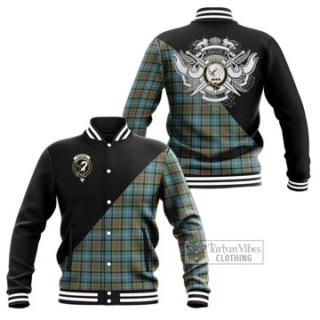 Brisbane Tartan Baseball Jacket with Family Crest and Military Logo Style