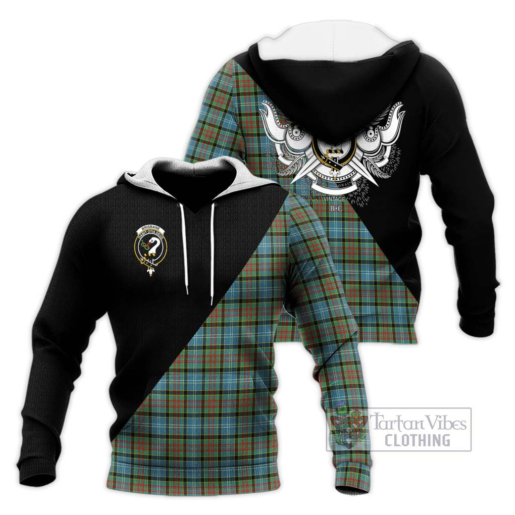 Brisbane Tartan Knitted Hoodie with Family Crest and Military Logo Style Unisex Knitted Pullover Hoodie - Tartanvibesclothing Shop