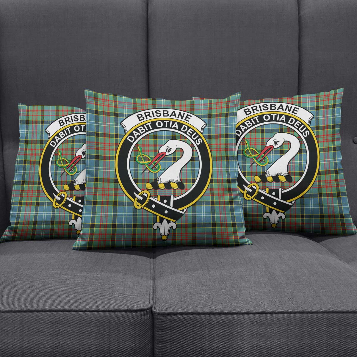 Brisbane modern Tartan Pillow Cover with Family Crest Square Pillow Cover - Tartanvibesclothing