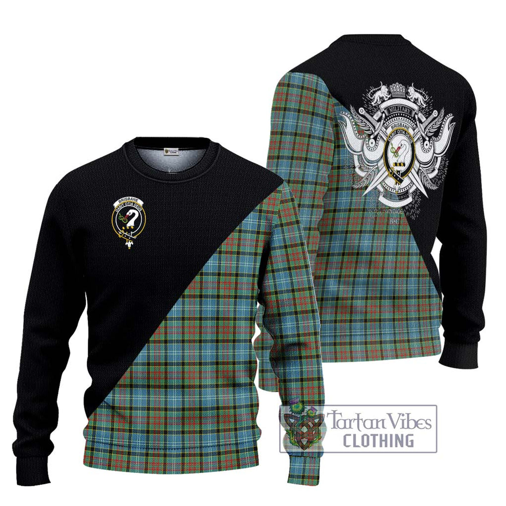 Brisbane Tartan Knitted Sweater with Family Crest and Military Logo Style Unisex - Tartanvibesclothing Shop