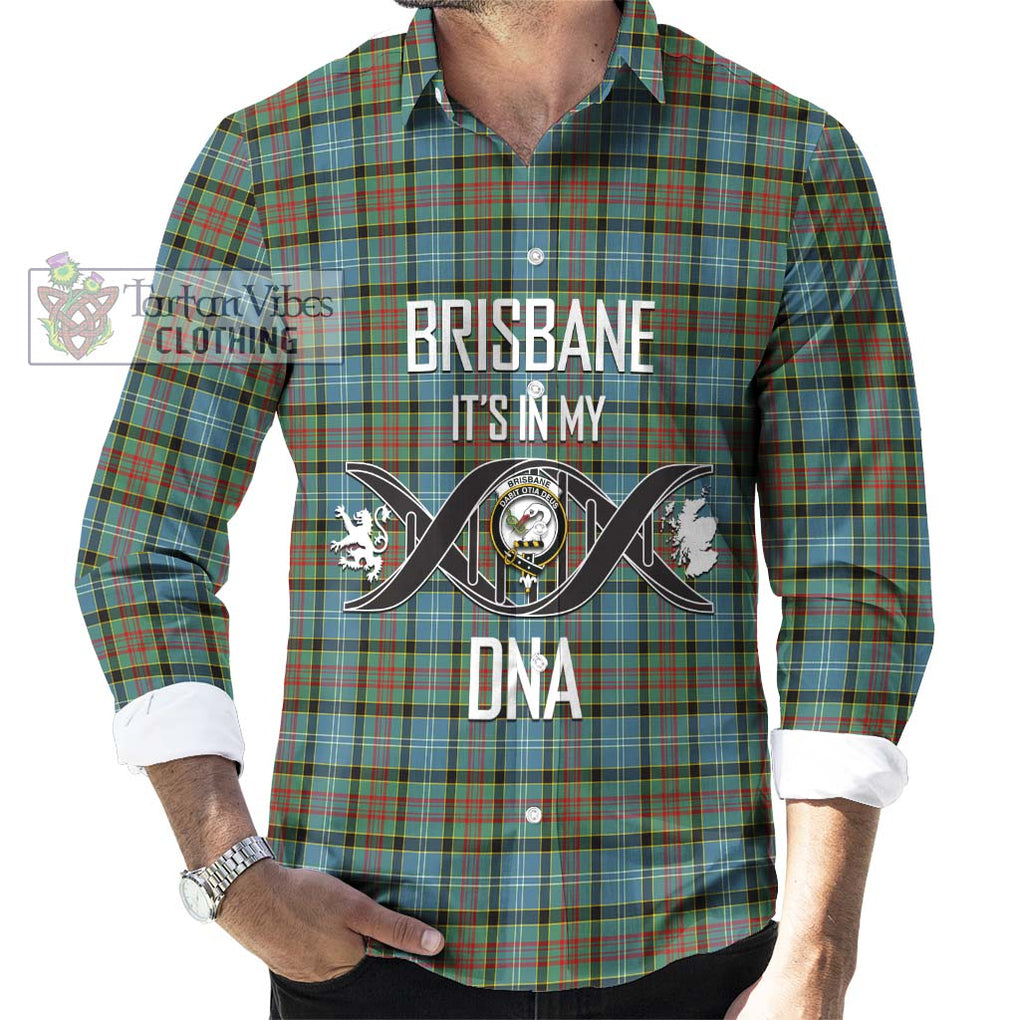 Brisbane Tartan Long Sleeve Button Shirt with Family Crest DNA In Me Style Men's Shirt S - Tartanvibesclothing Shop