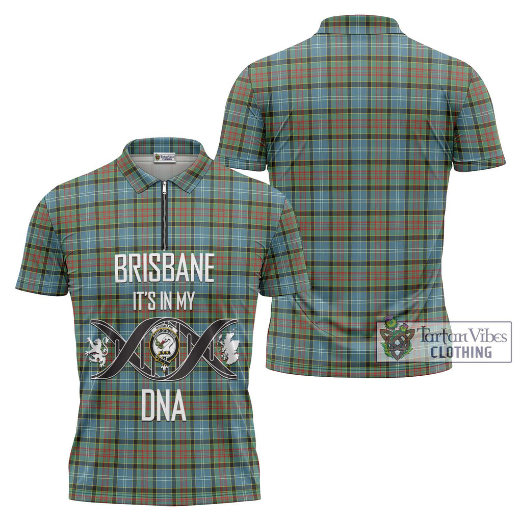 Brisbane Tartan Zipper Polo Shirt with Family Crest DNA In Me Style Unisex - Tartanvibesclothing Shop