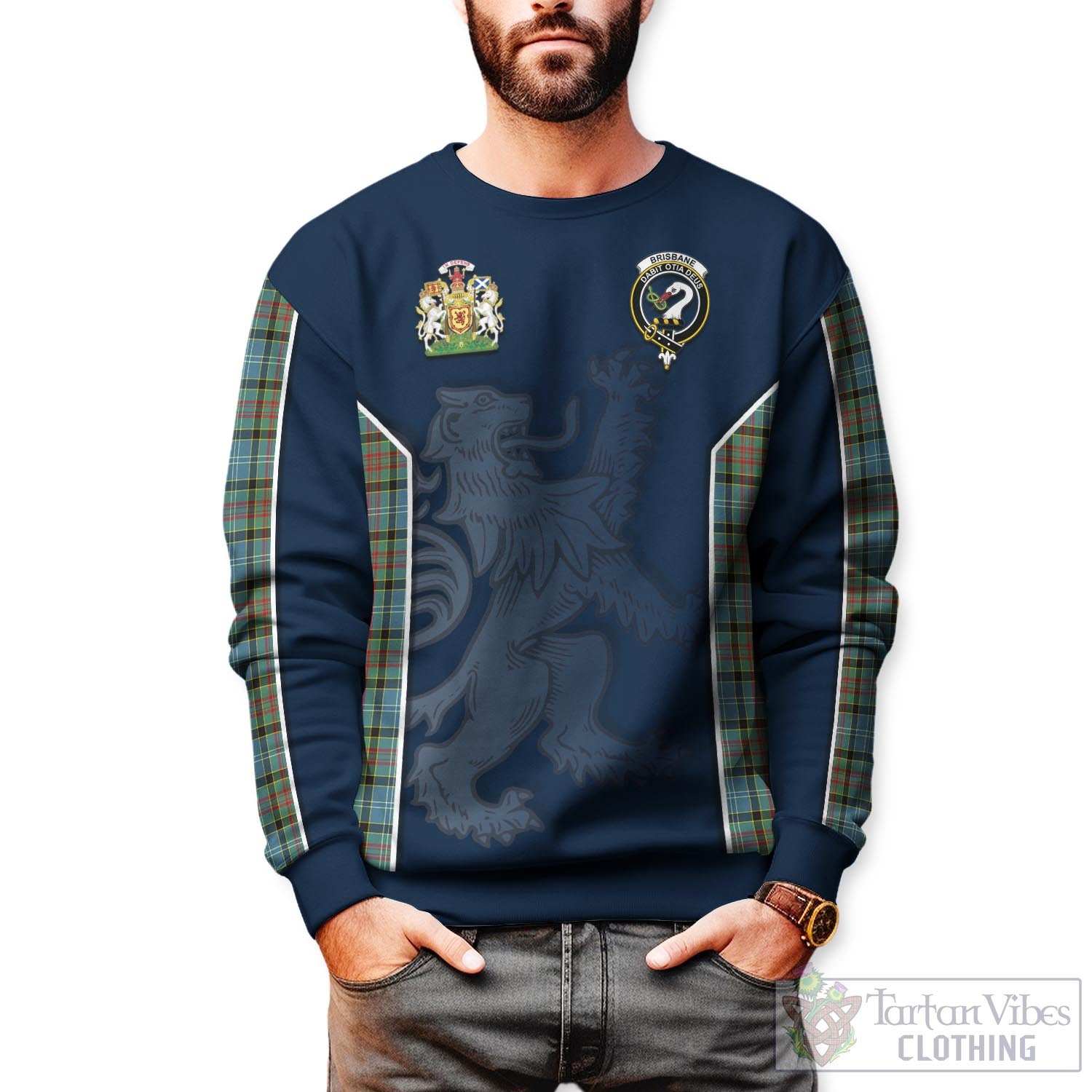 Tartan Vibes Clothing Brisbane modern Tartan Sweater with Family Crest and Lion Rampant Vibes Sport Style