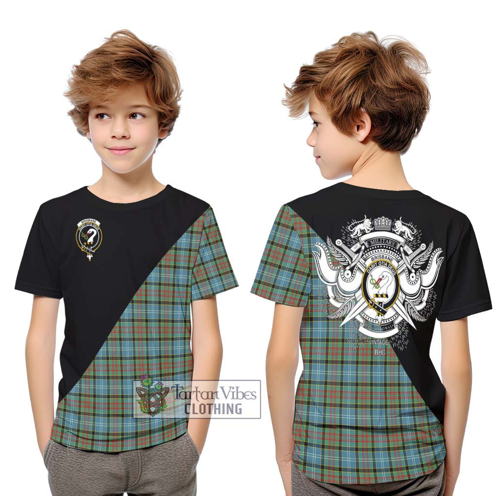 Brisbane Tartan Kid T-Shirt with Family Crest and Military Logo Style Youth XL Size14 - Tartanvibesclothing Shop