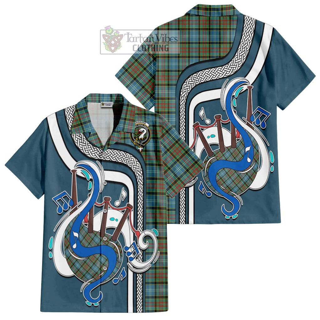 Brisbane Tartan Short Sleeve Button Shirt with Epic Bagpipe Style Kid - Tartanvibesclothing Shop