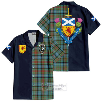 Brisbane Tartan Short Sleeve Button Shirt Alba with Scottish Lion Royal Arm Half Style