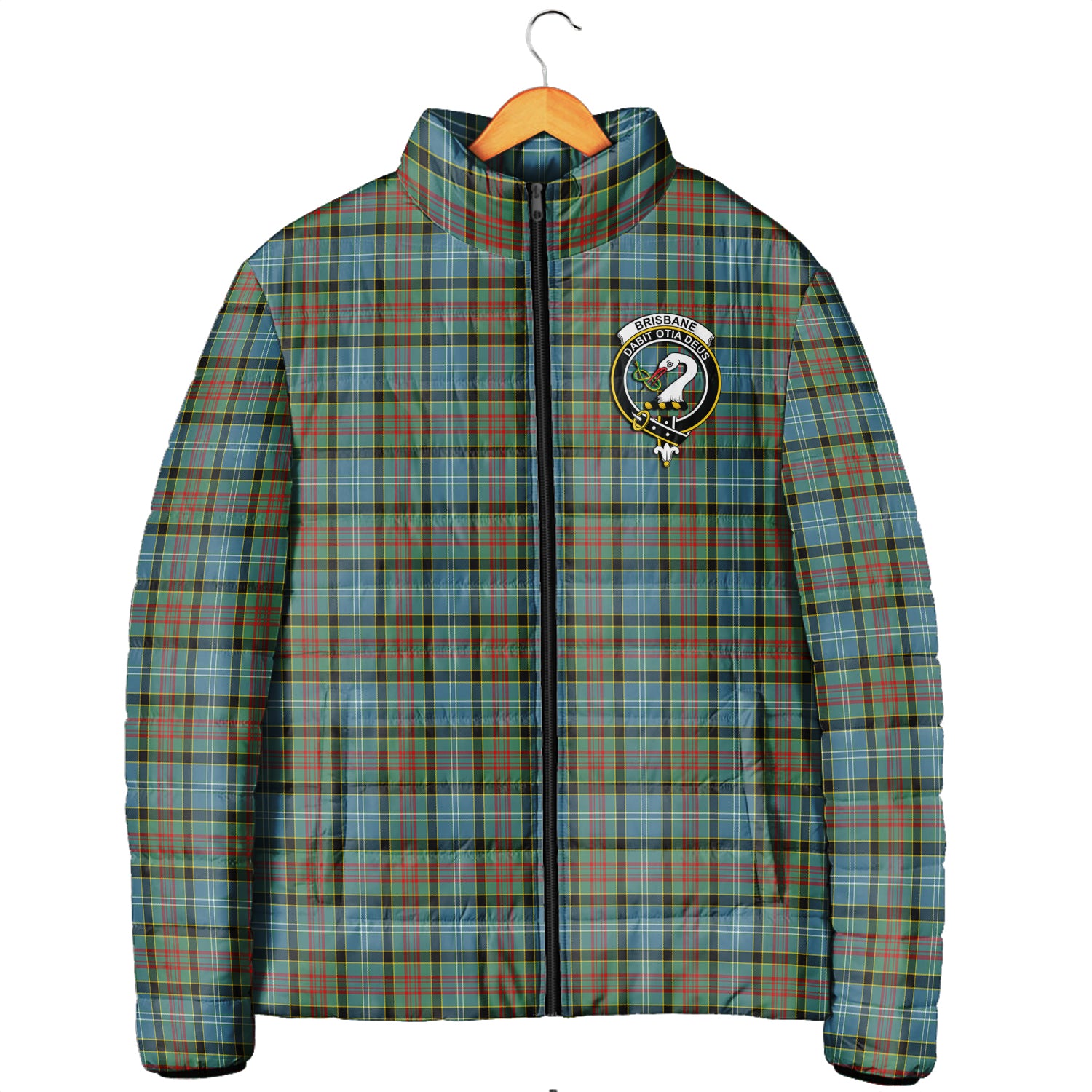 Brisbane Tartan Padded Jacket with Family Crest Men's Padded Jacket - Tartan Vibes Clothing