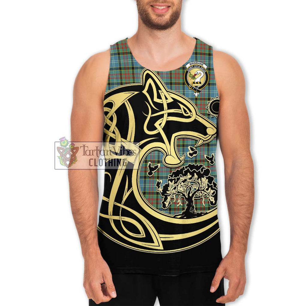 Brisbane Tartan Men's Tank Top with Family Crest Celtic Wolf Style Men - Tartan Vibes Clothing