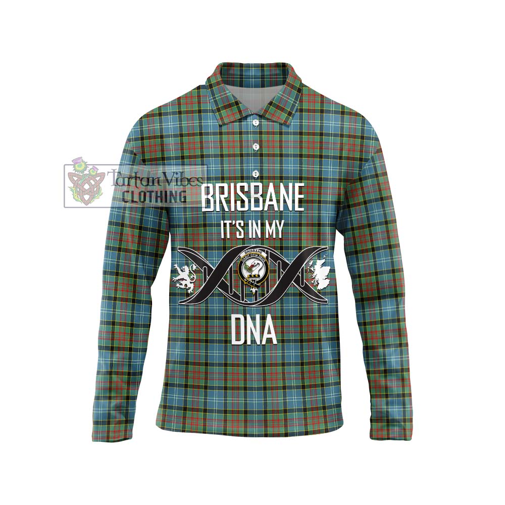 Brisbane Tartan Long Sleeve Polo Shirt with Family Crest DNA In Me Style Unisex - Tartanvibesclothing Shop