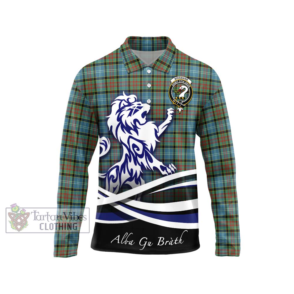 Brisbane Tartan Long Sleeve Polo Shirt with Alba Gu Brath Regal Lion Emblem Unisex - Tartanvibesclothing Shop