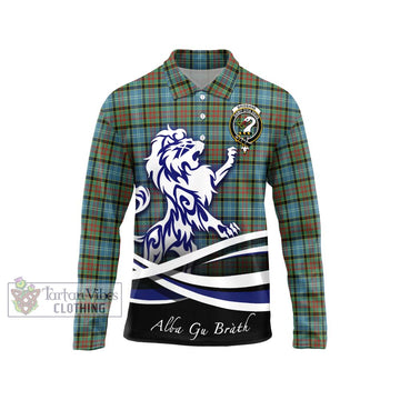 Brisbane Tartan Long Sleeve Polo Shirt with Alba Gu Brath Regal Lion Emblem