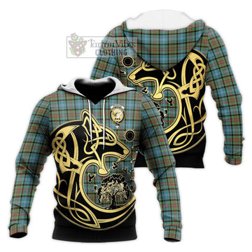 Brisbane Tartan Knitted Hoodie with Family Crest Celtic Wolf Style