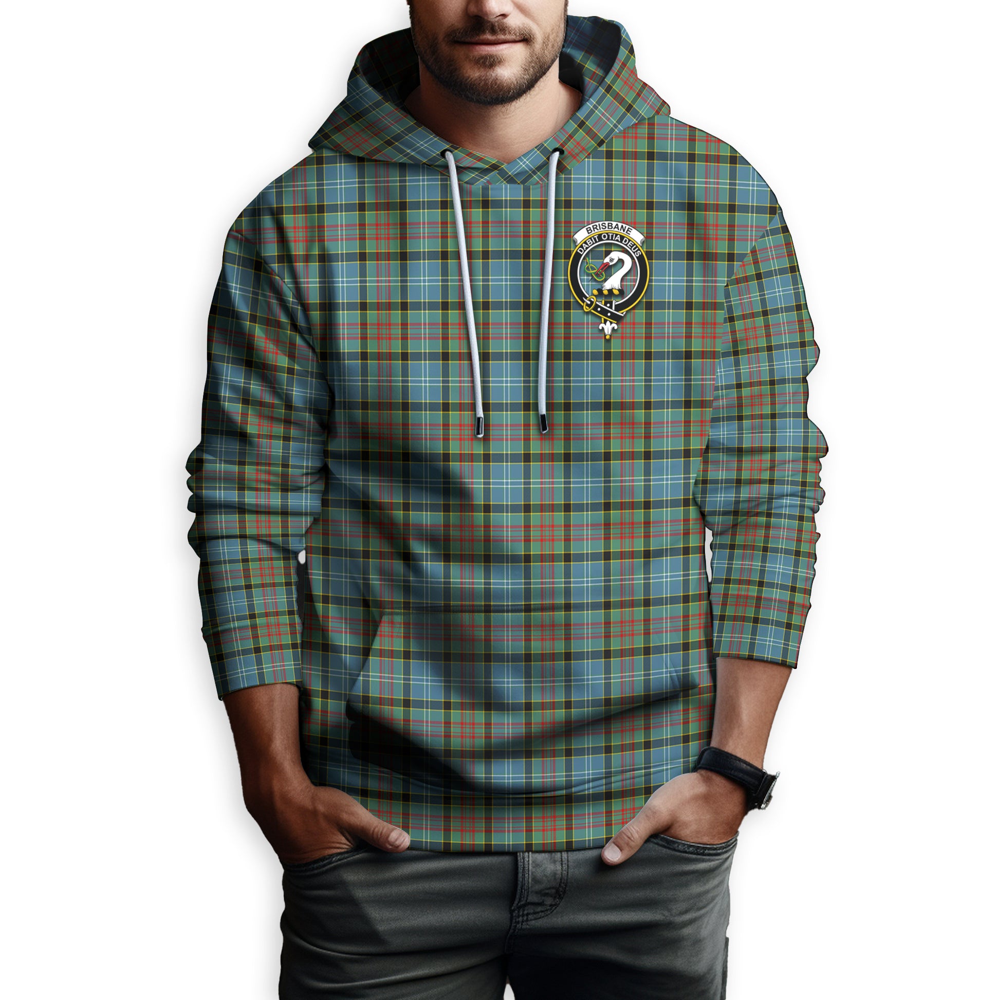 Brisbane modern Tartan Hoodie with Family Crest - Tartanvibesclothing