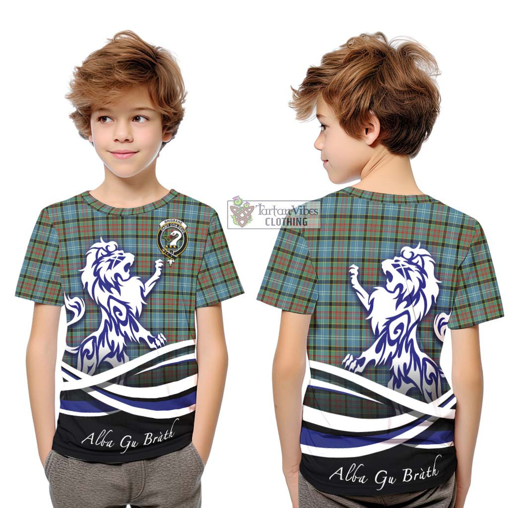 Brisbane Tartan Kid T-Shirt with Alba Gu Brath Regal Lion Emblem Youth XL Size14 - Tartanvibesclothing Shop