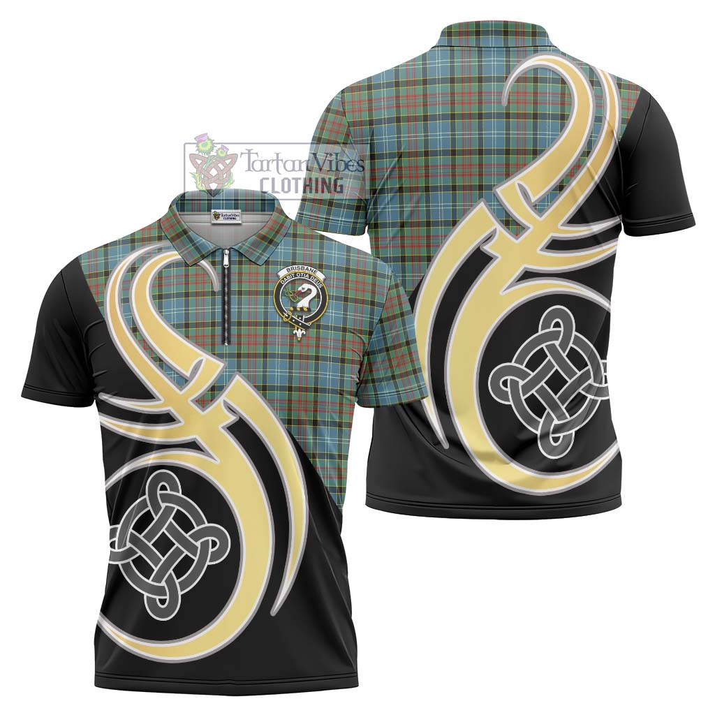 Tartan Vibes Clothing Brisbane Modern Tartan Zipper Polo Shirt with Family Crest and Celtic Symbol Style