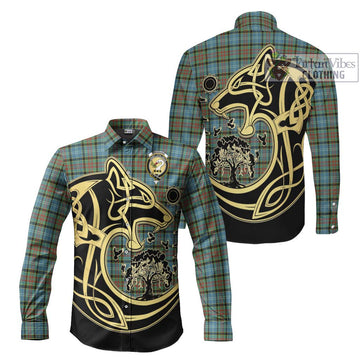 Brisbane Tartan Long Sleeve Button Shirt with Family Crest Celtic Wolf Style