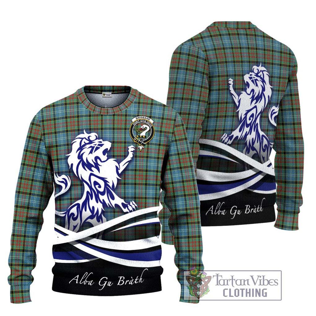 Brisbane Tartan Knitted Sweater with Alba Gu Brath Regal Lion Emblem Unisex - Tartanvibesclothing Shop