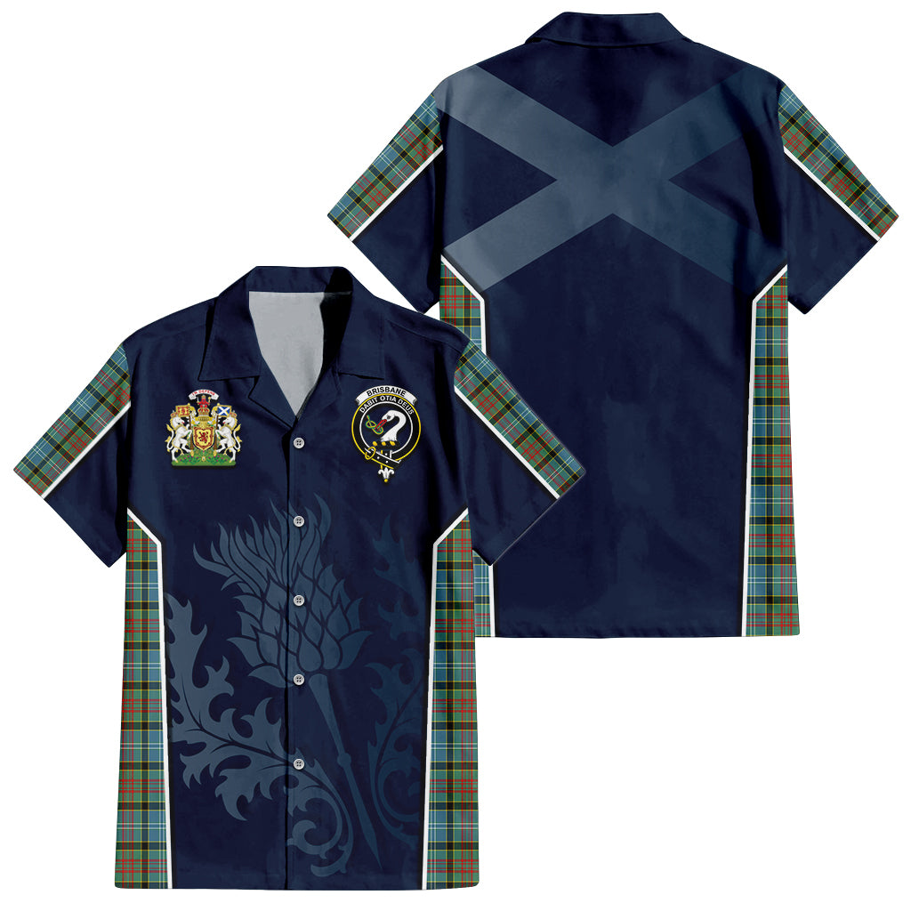 Tartan Vibes Clothing Brisbane modern Tartan Short Sleeve Button Up Shirt with Family Crest and Scottish Thistle Vibes Sport Style