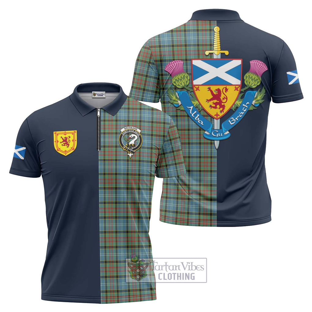 Tartan Vibes Clothing Brisbane Modern Tartan Zipper Polo Shirt with Scottish Lion Royal Arm Half Style