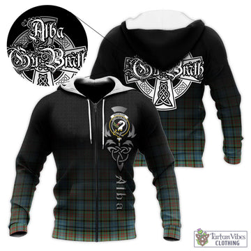 Brisbane Tartan Knitted Hoodie Featuring Alba Gu Brath Family Crest Celtic Inspired