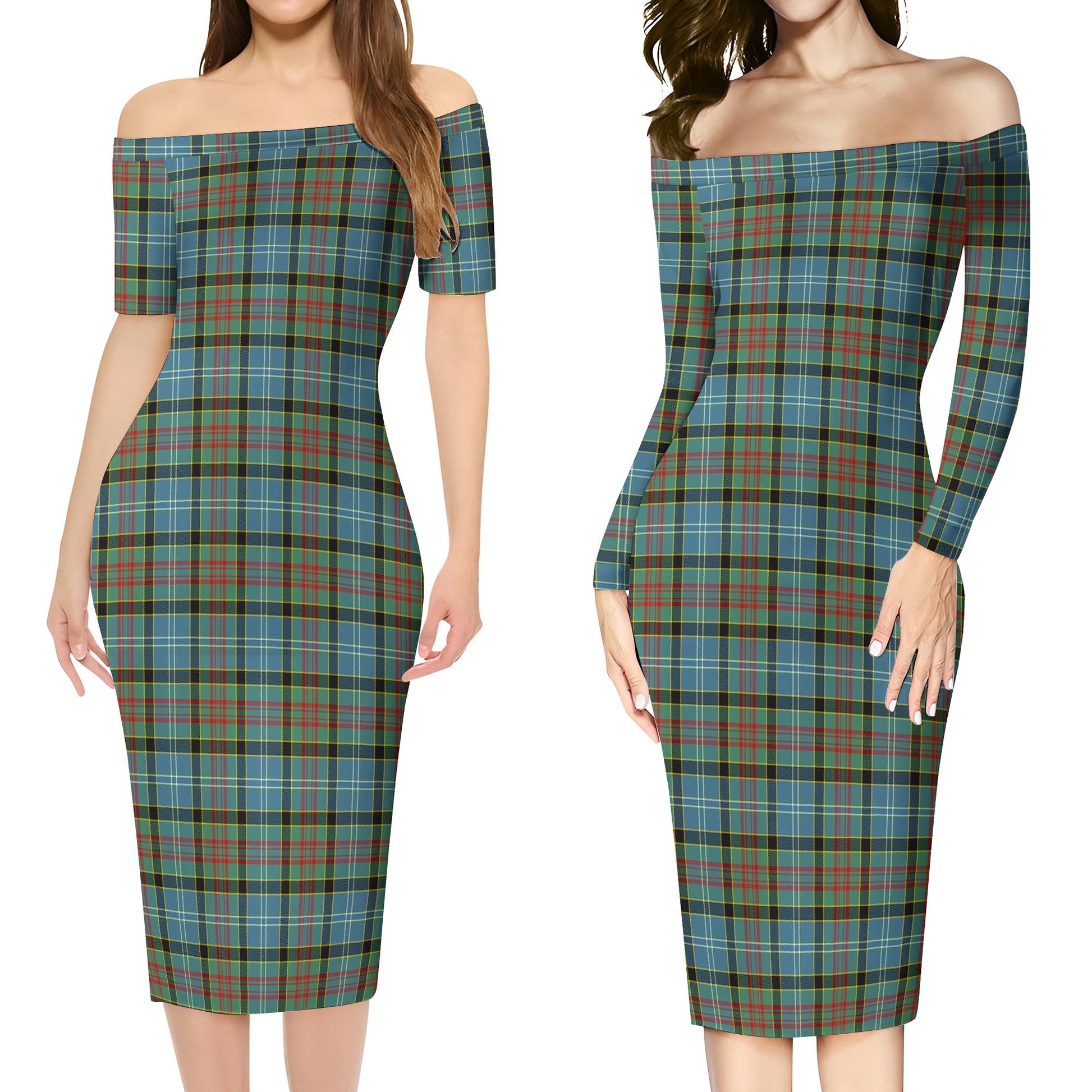 Brisbane modern Tartan Off Shoulder Lady Dress Women's Dress - Tartanvibesclothing