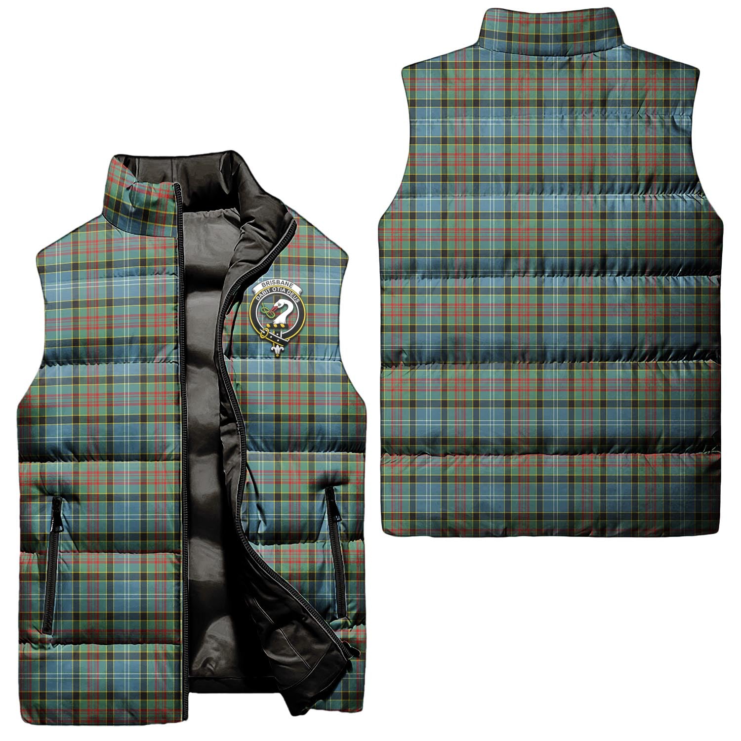 Brisbane modern Tartan Sleeveless Puffer Jacket with Family Crest Unisex - Tartanvibesclothing