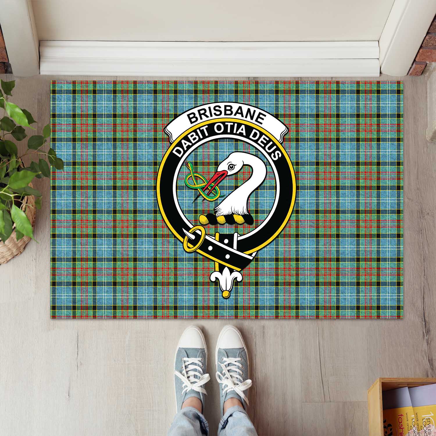 Brisbane modern Tartan Door Mat with Family Crest - Tartanvibesclothing