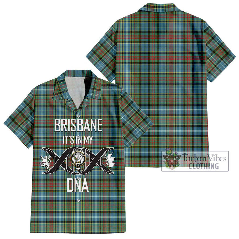 Brisbane Tartan Short Sleeve Button Shirt with Family Crest DNA In Me Style Kid - Tartanvibesclothing Shop