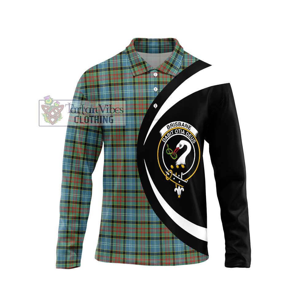 Brisbane Tartan Long Sleeve Polo Shirt with Family Crest Circle Style Unisex - Tartan Vibes Clothing