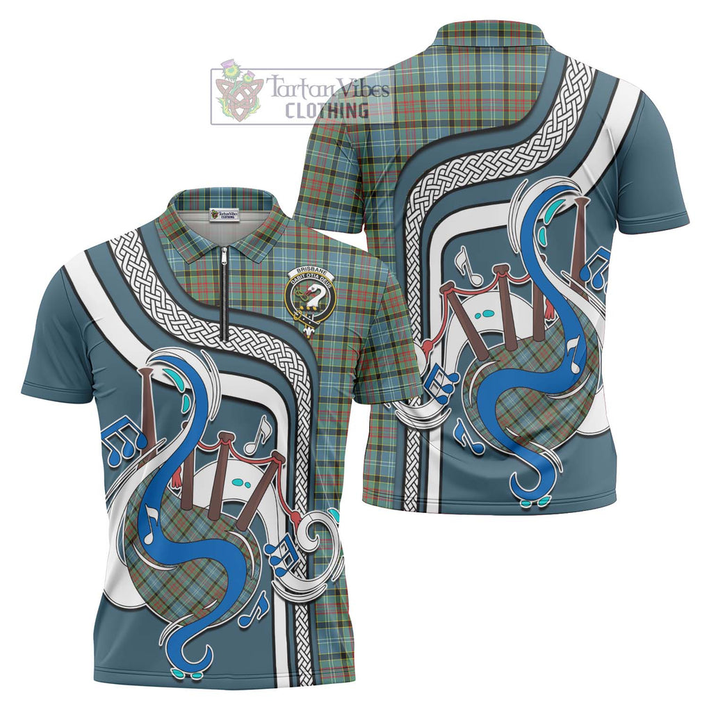 Brisbane Tartan Zipper Polo Shirt with Epic Bagpipe Style Unisex - Tartanvibesclothing Shop