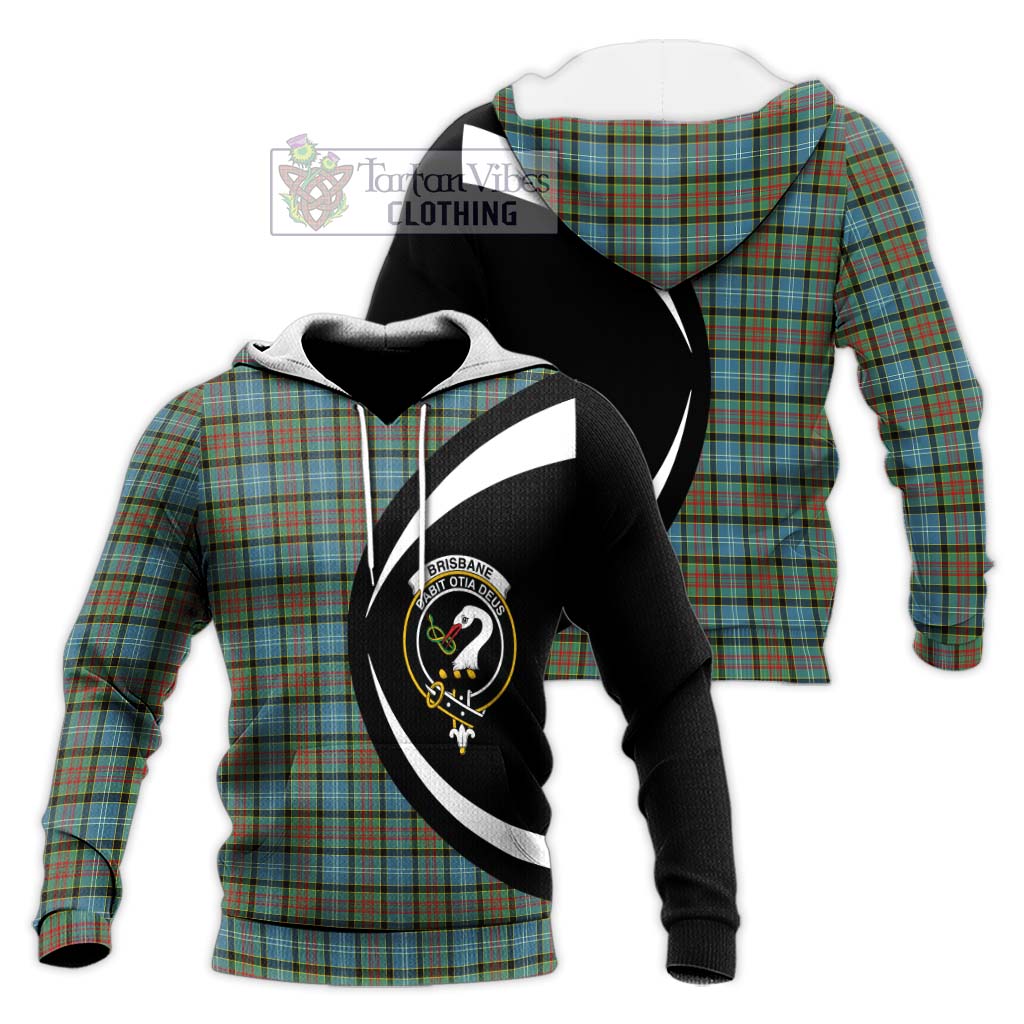 Brisbane Tartan Knitted Hoodie with Family Crest Circle Style Unisex Knitted Pullover Hoodie - Tartan Vibes Clothing