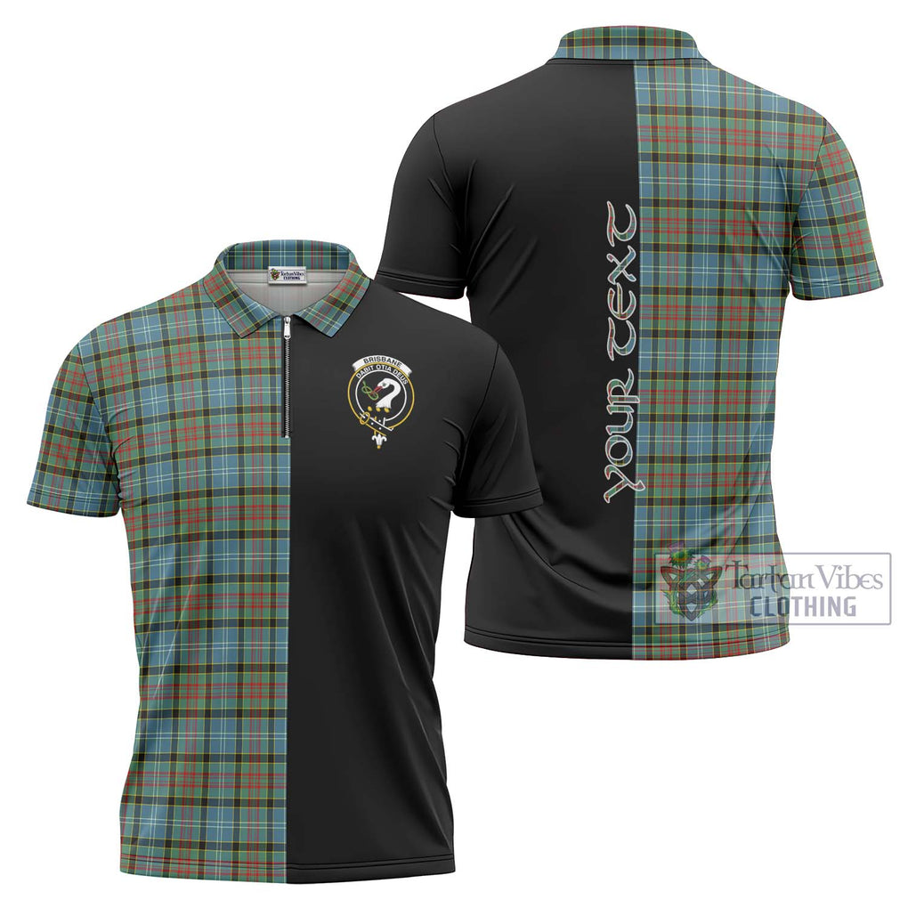 Brisbane Tartan Zipper Polo Shirt with Family Crest and Half Of Me Style Unisex - Tartanvibesclothing Shop