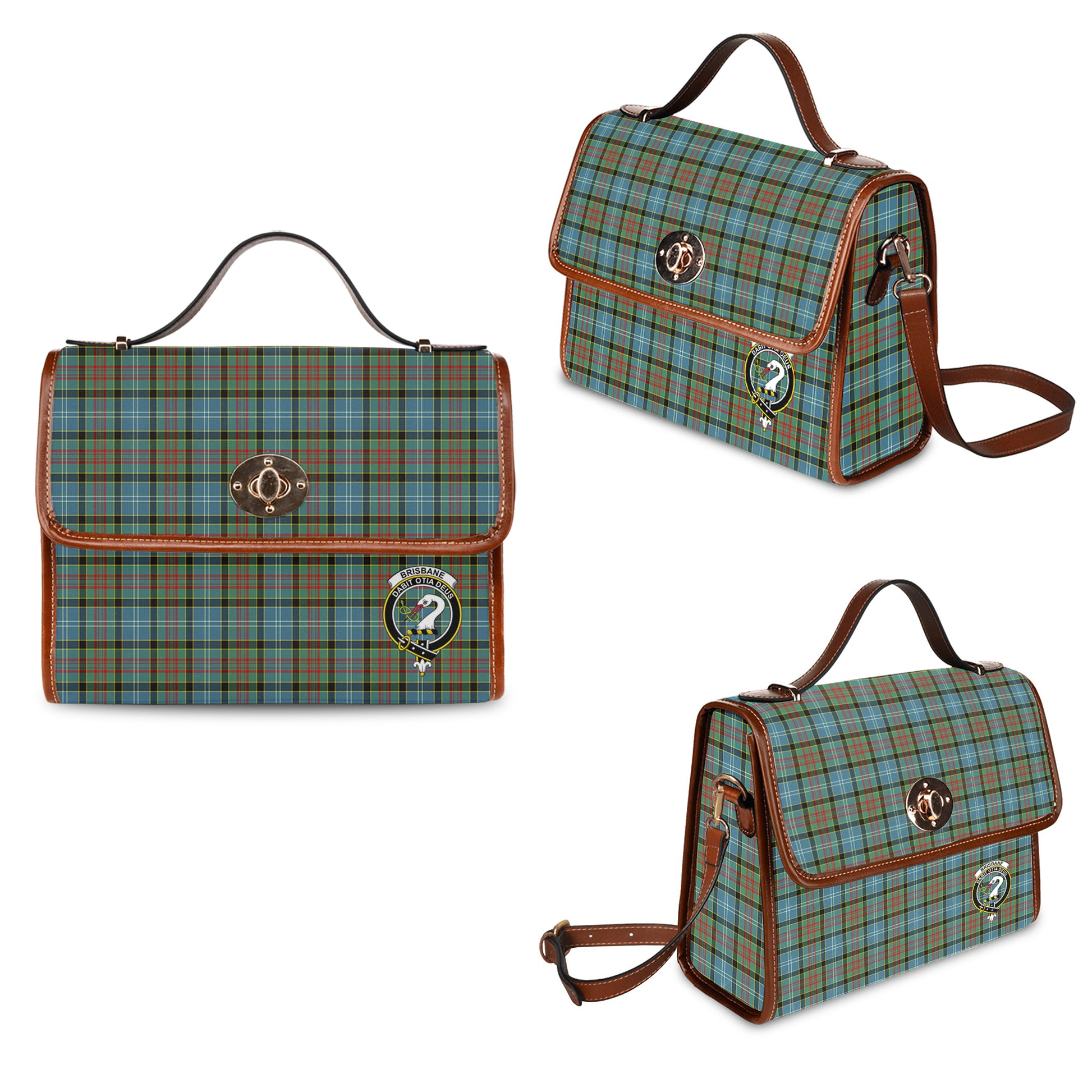 Brisbane modern Tartan Leather Strap Waterproof Canvas Bag with Family Crest One Size 34cm * 42cm (13.4" x 16.5") - Tartanvibesclothing