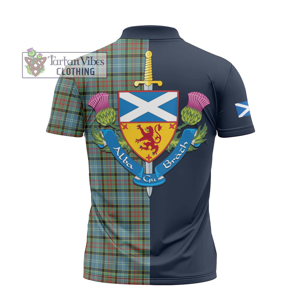 Tartan Vibes Clothing Brisbane Modern Tartan Zipper Polo Shirt with Scottish Lion Royal Arm Half Style