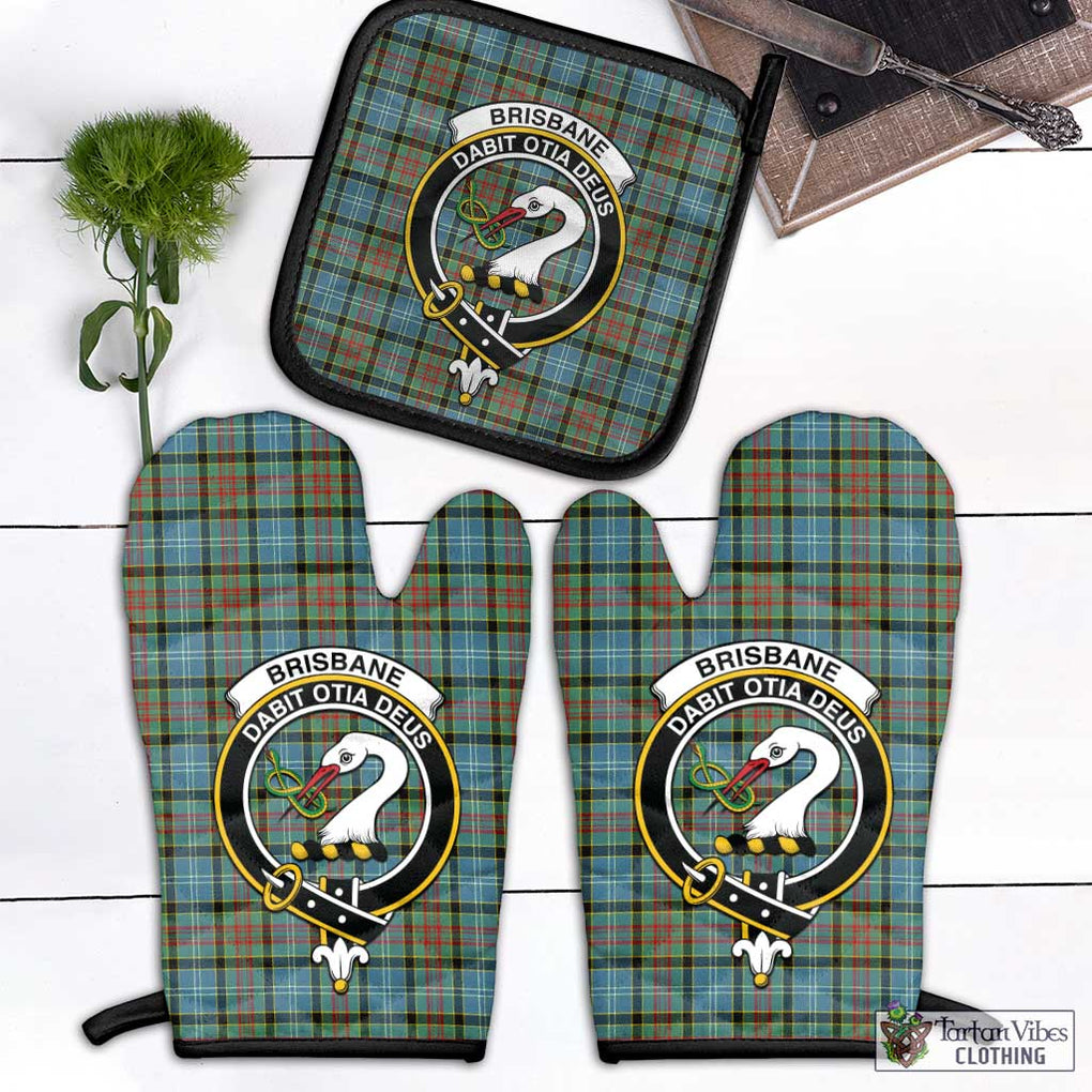 Brisbane Tartan Combo Oven Mitt & Pot-Holder with Family Crest Combo 1 Oven Mitt & 1 Pot-Holder Black - Tartan Vibes Clothing